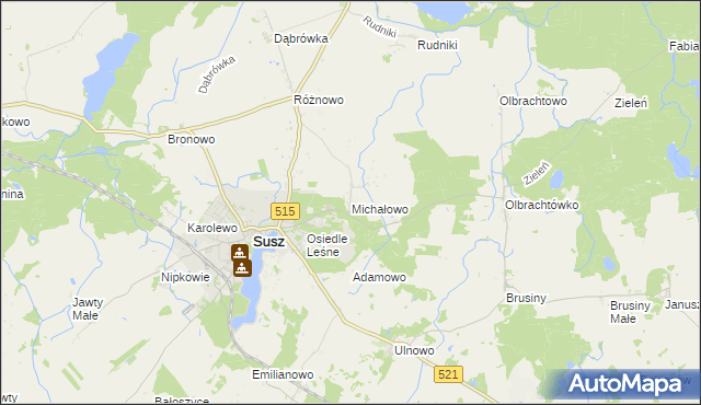 mapa Michałowo gmina Susz, Michałowo gmina Susz na mapie Targeo