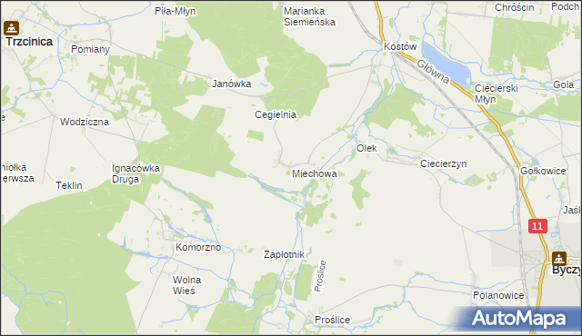 mapa Miechowa, Miechowa na mapie Targeo