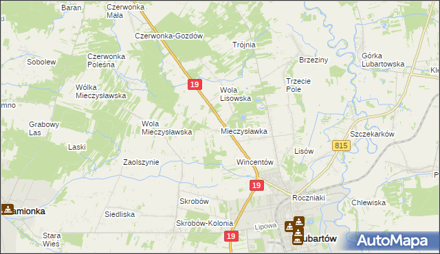 mapa Mieczysławka gmina Lubartów, Mieczysławka gmina Lubartów na mapie Targeo