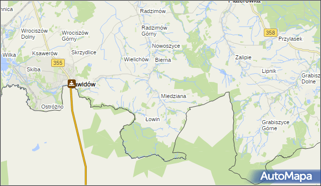 mapa Miedziana gmina Sulików, Miedziana gmina Sulików na mapie Targeo