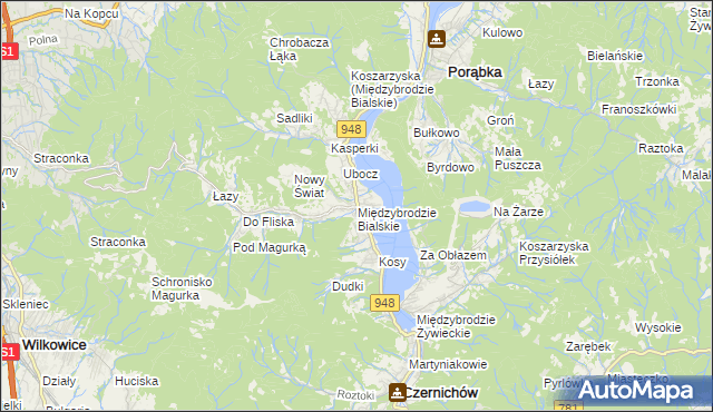 mapa Międzybrodzie Bialskie, Międzybrodzie Bialskie na mapie Targeo