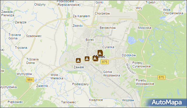 mapa Mielca, Mielec na mapie Targeo