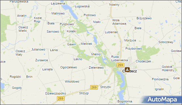 mapa Mielno gmina Chodecz, Mielno gmina Chodecz na mapie Targeo