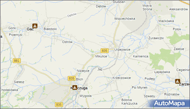 mapa Mikulice gmina Gać, Mikulice gmina Gać na mapie Targeo