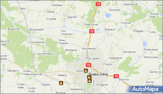 mapa Mikułowice gmina Busko-Zdrój, Mikułowice gmina Busko-Zdrój na mapie Targeo