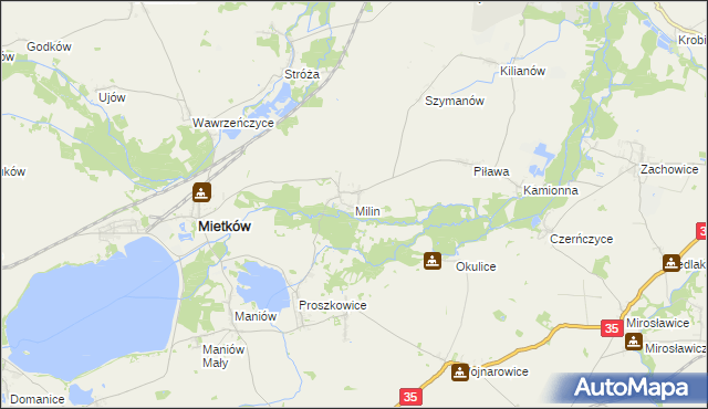 mapa Milin gmina Mietków, Milin gmina Mietków na mapie Targeo