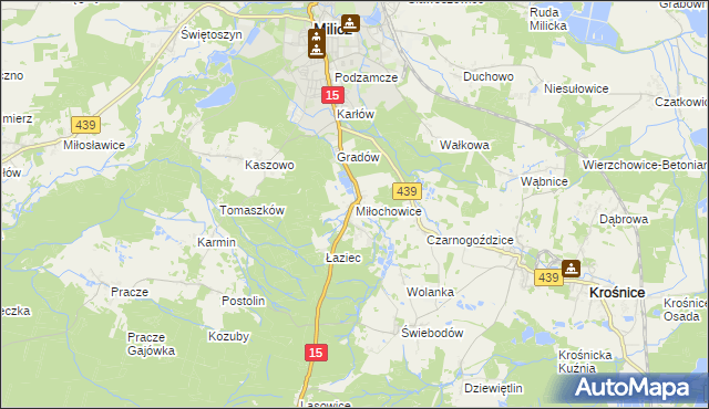mapa Miłochowice, Miłochowice na mapie Targeo