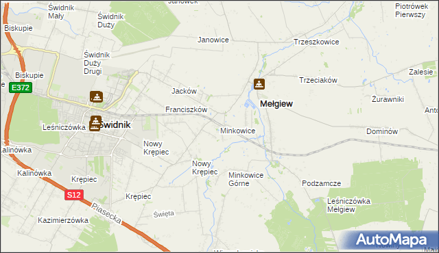 mapa Minkowice gmina Mełgiew, Minkowice gmina Mełgiew na mapie Targeo