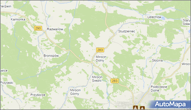 mapa Mirocin Dolny, Mirocin Dolny na mapie Targeo