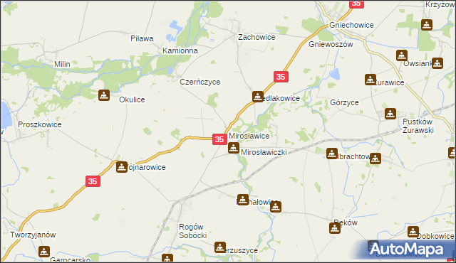 mapa Mirosławice gmina Sobótka, Mirosławice gmina Sobótka na mapie Targeo