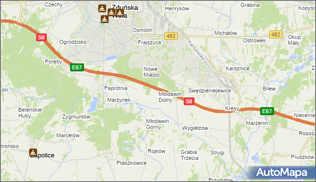 mapa Młodawin Dolny, Młodawin Dolny na mapie Targeo