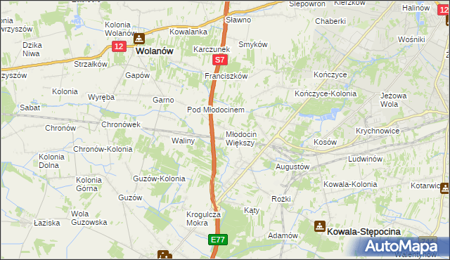 mapa Młodocin Większy, Młodocin Większy na mapie Targeo