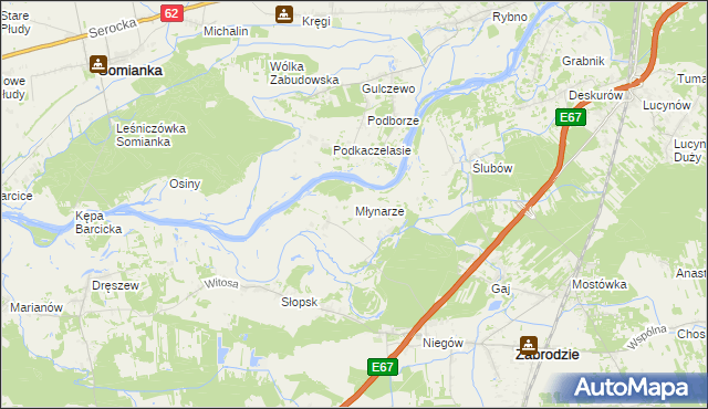 mapa Młynarze gmina Zabrodzie, Młynarze gmina Zabrodzie na mapie Targeo