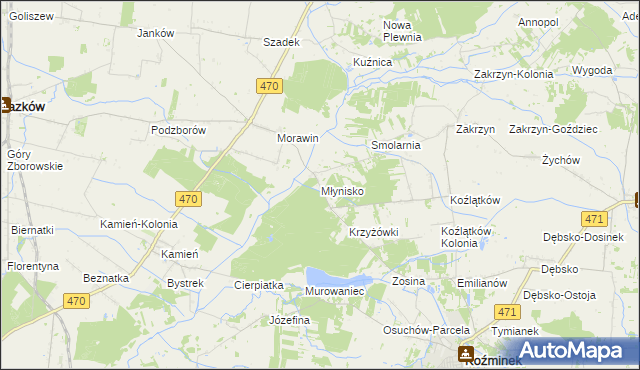 mapa Młynisko gmina Koźminek, Młynisko gmina Koźminek na mapie Targeo