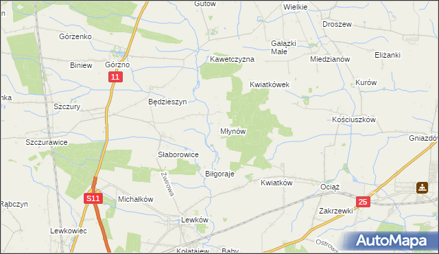 mapa Młynów gmina Ostrów Wielkopolski, Młynów gmina Ostrów Wielkopolski na mapie Targeo