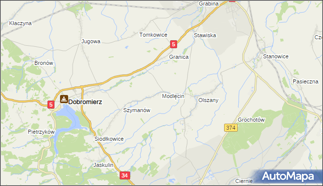 mapa Modlęcin, Modlęcin na mapie Targeo