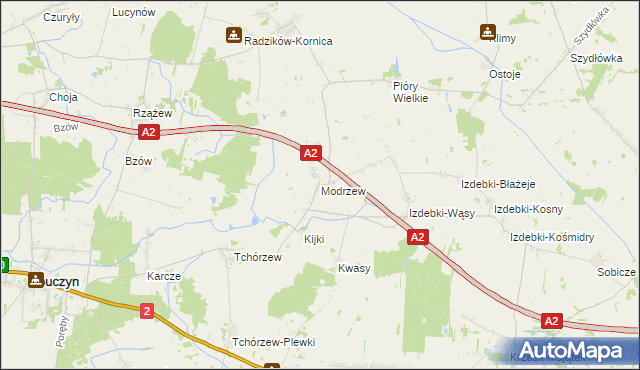 mapa Modrzew gmina Zbuczyn, Modrzew gmina Zbuczyn na mapie Targeo