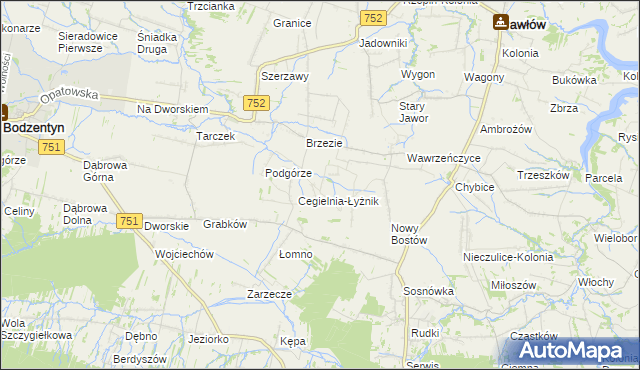 mapa Modrzewie gmina Pawłów, Modrzewie gmina Pawłów na mapie Targeo