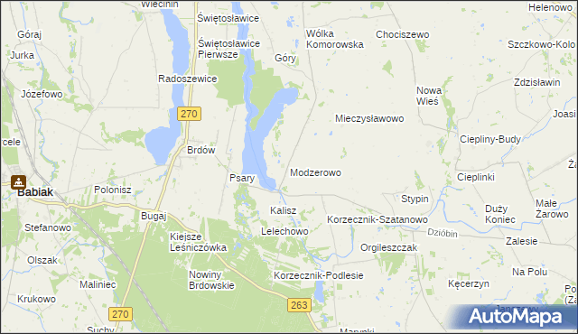 mapa Modzerowo gmina Izbica Kujawska, Modzerowo gmina Izbica Kujawska na mapie Targeo