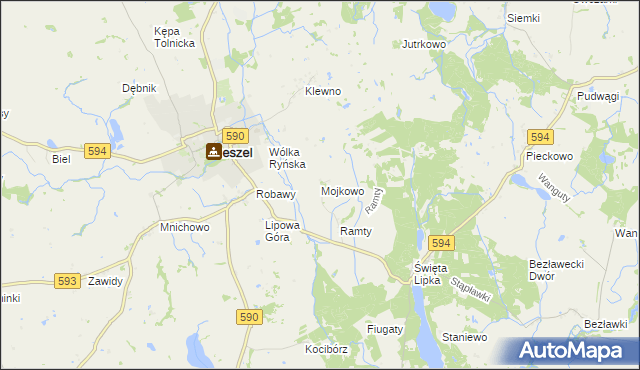 mapa Mojkowo gmina Reszel, Mojkowo gmina Reszel na mapie Targeo