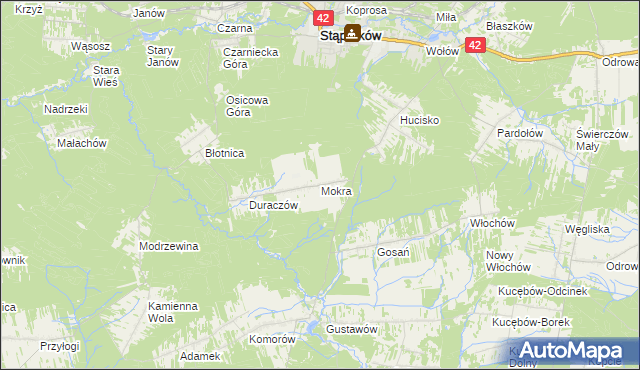 mapa Mokra gmina Stąporków, Mokra gmina Stąporków na mapie Targeo