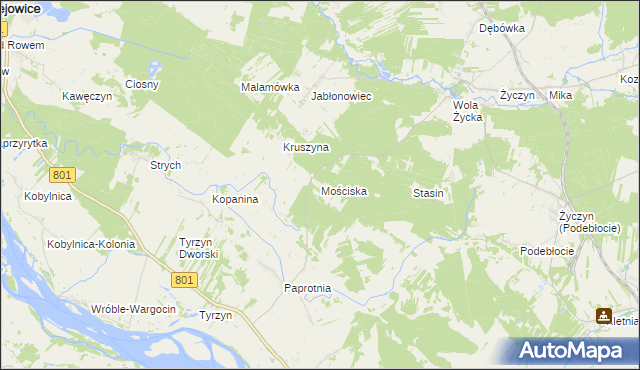 mapa Mościska gmina Trojanów, Mościska gmina Trojanów na mapie Targeo