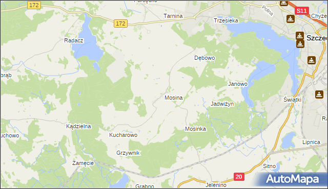 mapa Mosina gmina Szczecinek, Mosina gmina Szczecinek na mapie Targeo