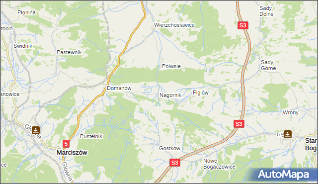 mapa Nagórnik gmina Marciszów, Nagórnik gmina Marciszów na mapie Targeo