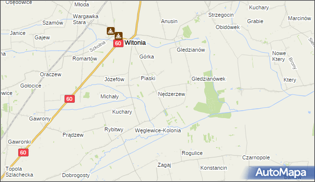 mapa Nędzerzew gmina Witonia, Nędzerzew gmina Witonia na mapie Targeo