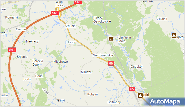 mapa Niedźwiedzkie gmina Prostki, Niedźwiedzkie gmina Prostki na mapie Targeo