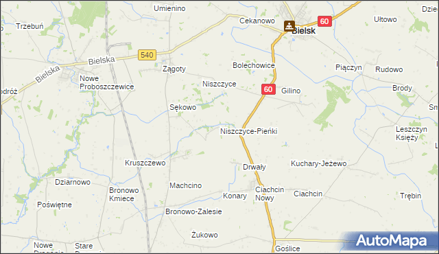 mapa Niszczyce-Pieńki, Niszczyce-Pieńki na mapie Targeo
