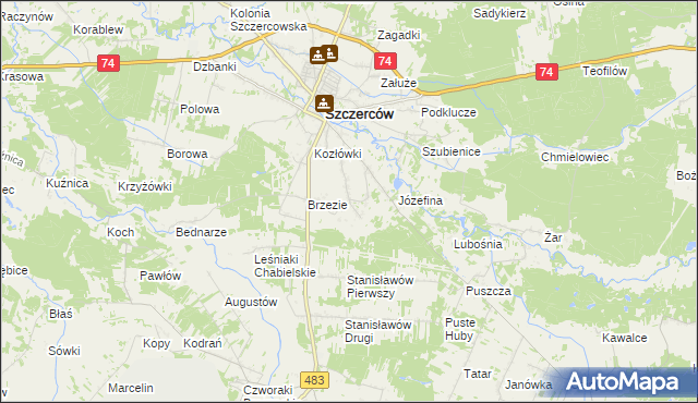 mapa Niwy gmina Szczerców, Niwy gmina Szczerców na mapie Targeo