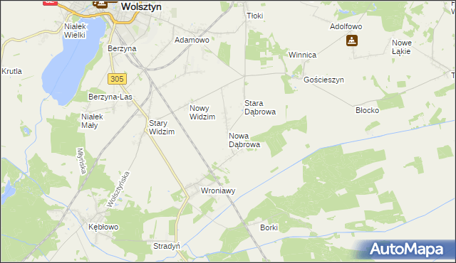 mapa Nowa Dąbrowa gmina Wolsztyn, Nowa Dąbrowa gmina Wolsztyn na mapie Targeo