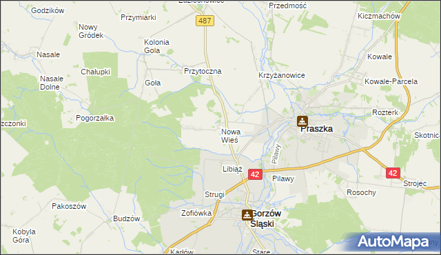 mapa Nowa Wieś gmina Gorzów Śląski, Nowa Wieś gmina Gorzów Śląski na mapie Targeo