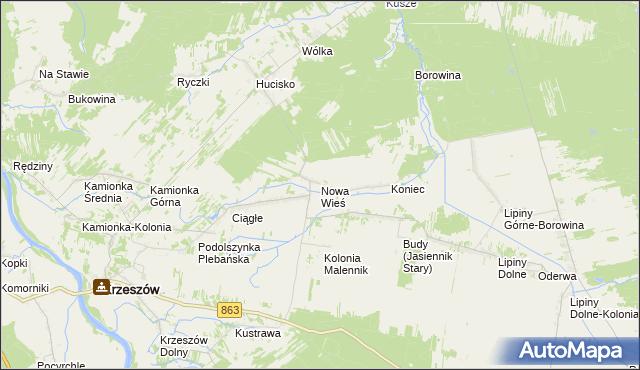 mapa Nowa Wieś gmina Harasiuki, Nowa Wieś gmina Harasiuki na mapie Targeo