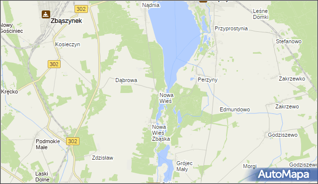 mapa Nowa Wieś gmina Zbąszyń, Nowa Wieś gmina Zbąszyń na mapie Targeo