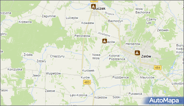 mapa Nowa Wola gmina Zelów, Nowa Wola gmina Zelów na mapie Targeo