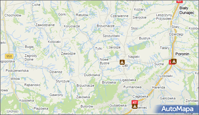 mapa Nowe Bystre, Nowe Bystre na mapie Targeo
