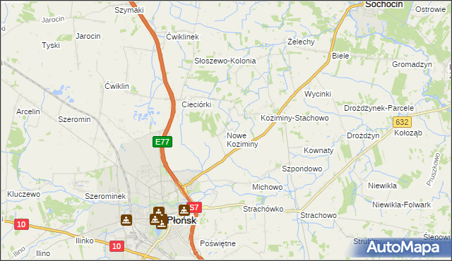 mapa Nowe Koziminy, Nowe Koziminy na mapie Targeo