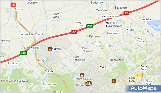 mapa Nowe Kozłowice, Nowe Kozłowice na mapie Targeo