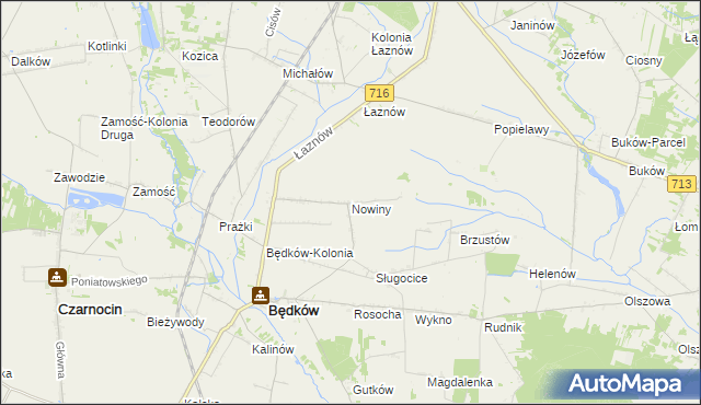 mapa Nowiny gmina Będków, Nowiny gmina Będków na mapie Targeo