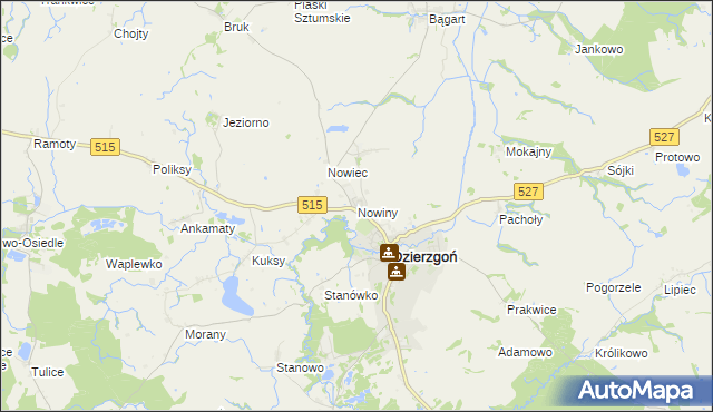 mapa Nowiny gmina Dzierzgoń, Nowiny gmina Dzierzgoń na mapie Targeo