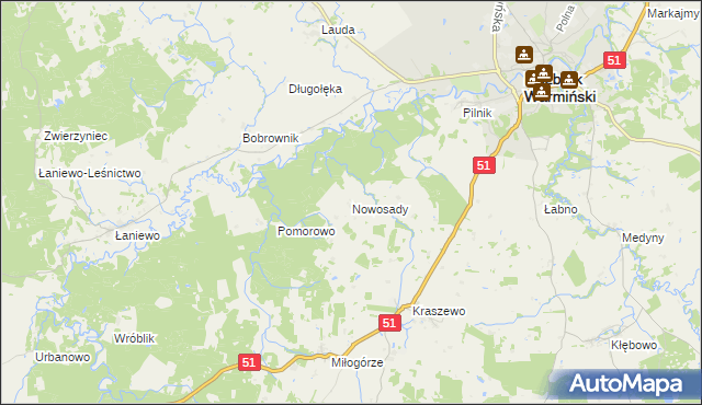 mapa Nowosady gmina Lidzbark Warmiński, Nowosady gmina Lidzbark Warmiński na mapie Targeo