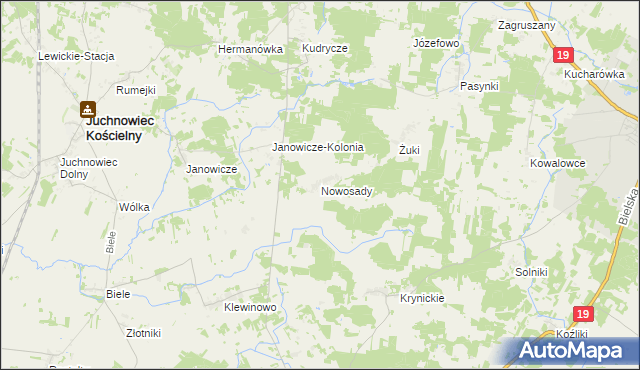 mapa Nowosady gmina Zabłudów, Nowosady gmina Zabłudów na mapie Targeo