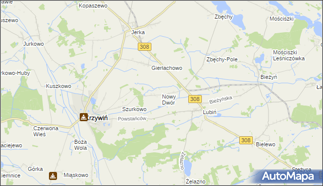 mapa Nowy Dwór gmina Krzywiń, Nowy Dwór gmina Krzywiń na mapie Targeo