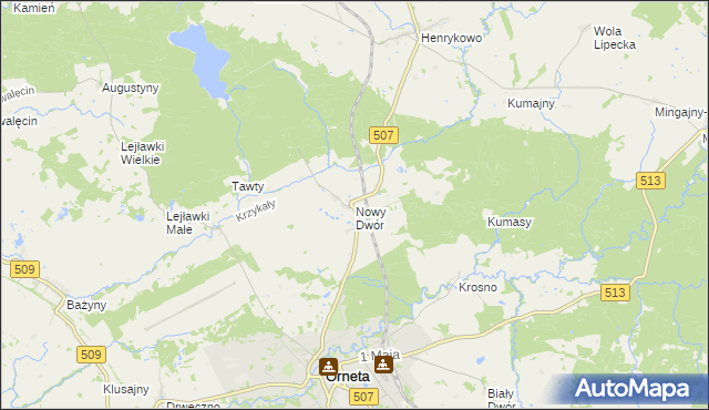 mapa Nowy Dwór gmina Orneta, Nowy Dwór gmina Orneta na mapie Targeo