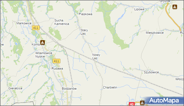 mapa Nowy Las gmina Głuchołazy, Nowy Las gmina Głuchołazy na mapie Targeo