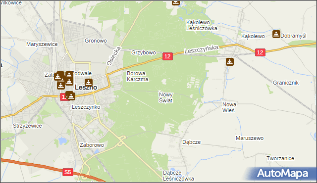 mapa Nowy Świat gmina Rydzyna, Nowy Świat gmina Rydzyna na mapie Targeo