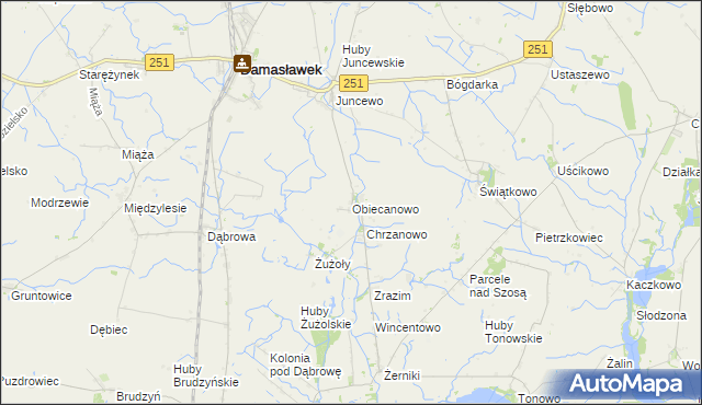 mapa Obiecanowo gmina Janowiec Wielkopolski, Obiecanowo gmina Janowiec Wielkopolski na mapie Targeo