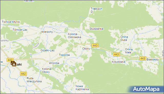 mapa Obory gmina Gizałki, Obory gmina Gizałki na mapie Targeo